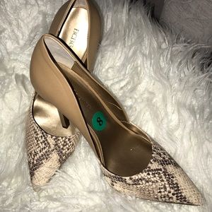 BCBG leather snake-embossed pumps